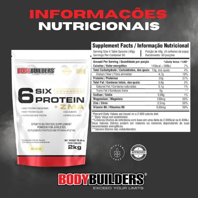 Whey Protein 6 Six Advanced Protein with ZMA 2kg - Bodybuilders