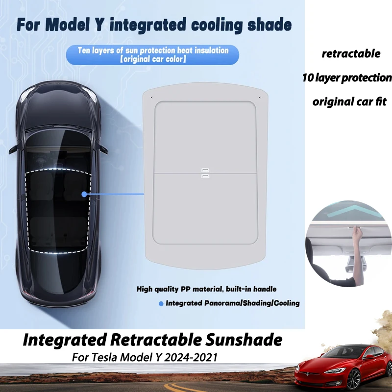 Roof Skylight Sunshades For Tesla Model Y Ultraviolet Isolation Low Noise Foldable Roof Cover Sunshade 2024 2023 Interior Access