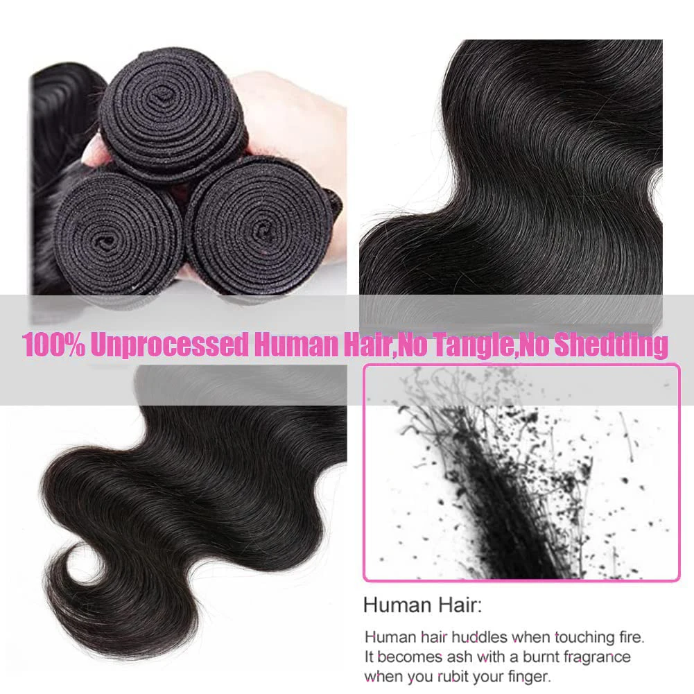 Body Wave Bundles with Frontal Body Wave Virgin Human Hair 3 Bundles with 13x4 Lace Frontal Brazilian Human Hair Weave Bundles