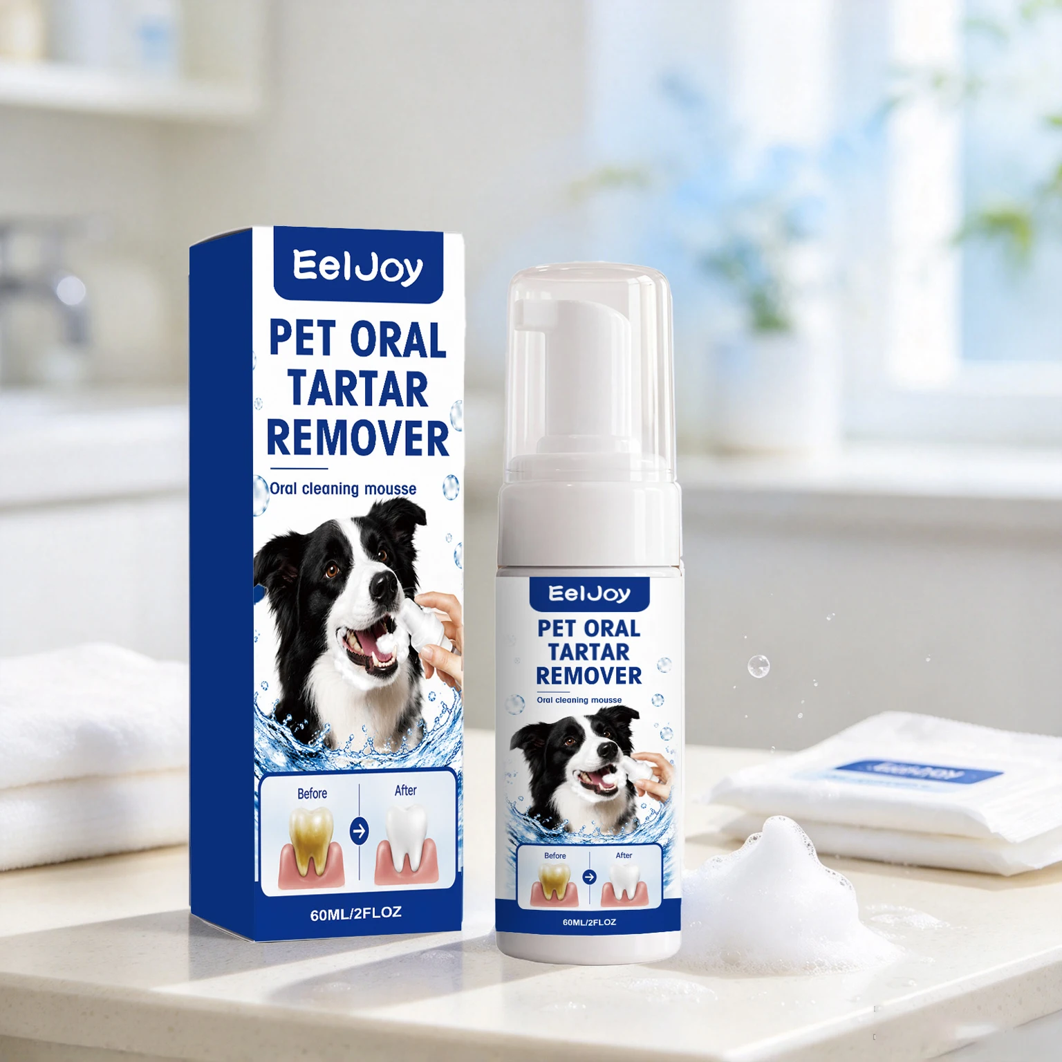 60ML Pet Oral Mousse Cleaner No-rinse Gentle Cleaning Teeth Stains Prevent Tartar & Plaque Promote Pet Oral Health Pet Oral Tartar Cleaner