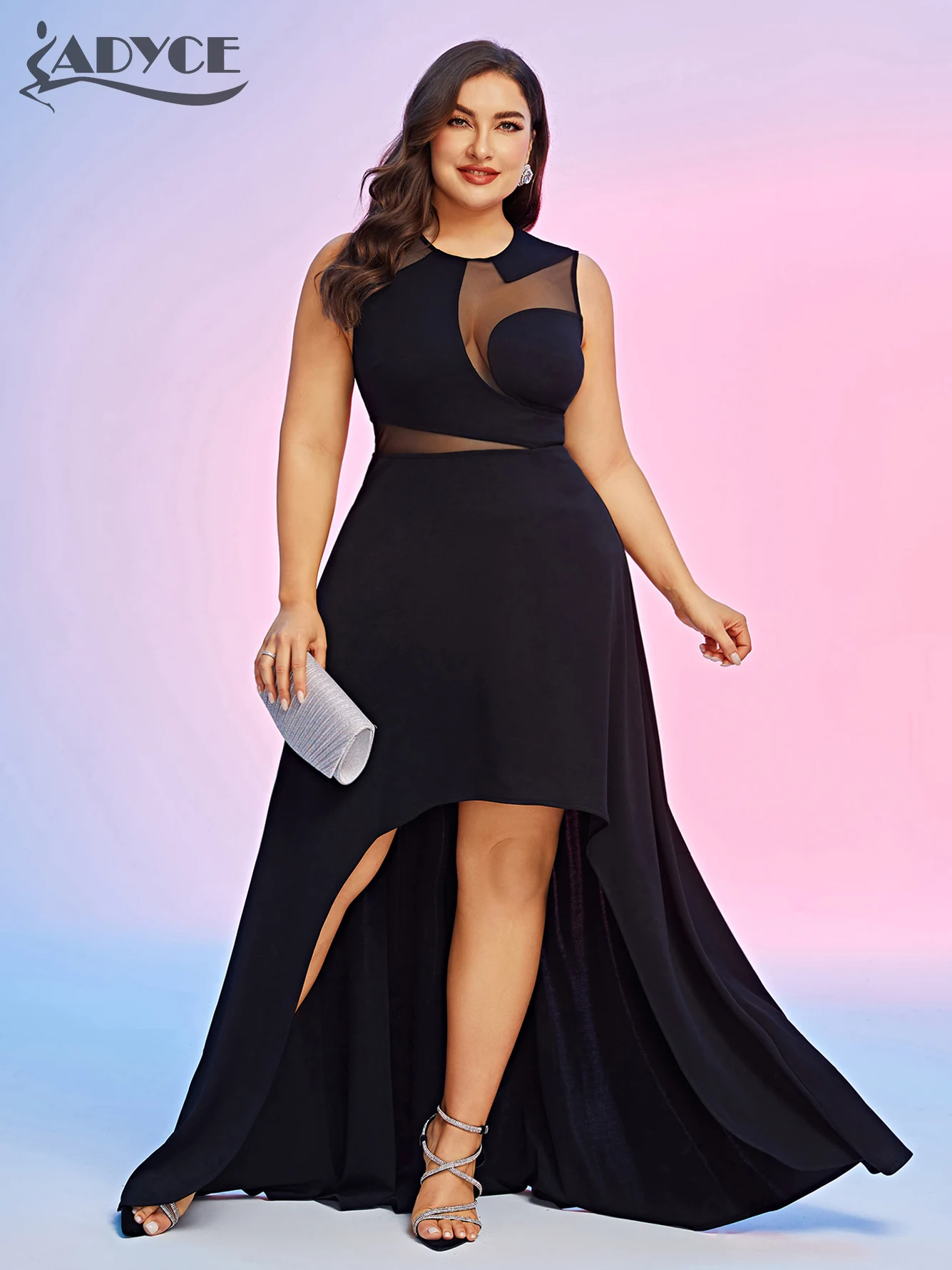 Adyce Evening Women's Irregular Floor Mopping Dress Mesh O Neck Long Maxi Celebrity Party Sleeveless Dresses Vestidos Plus Size