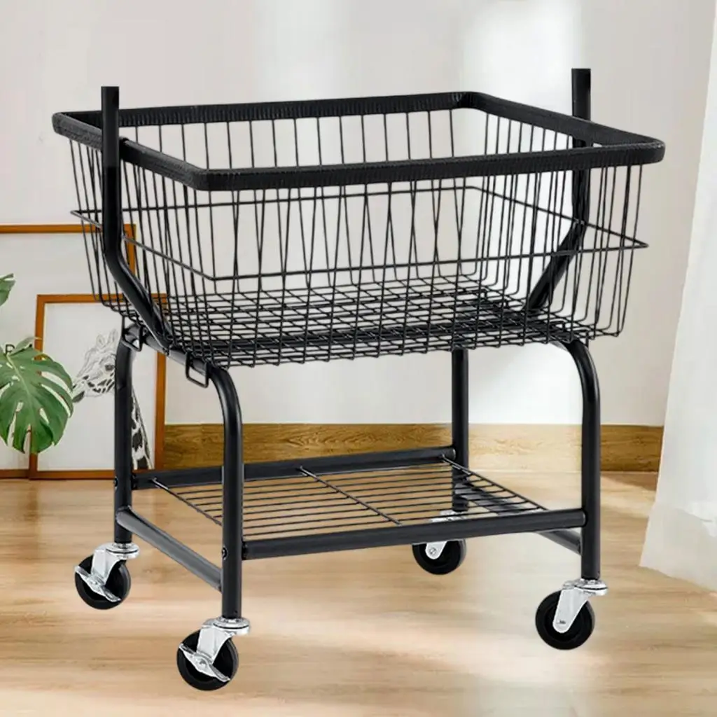 

Rolling Laundry Cart with Wheel Clothes Hamper Garment Washroom Laundry Butler Cart Shop Storage Basket for Office Bathroom