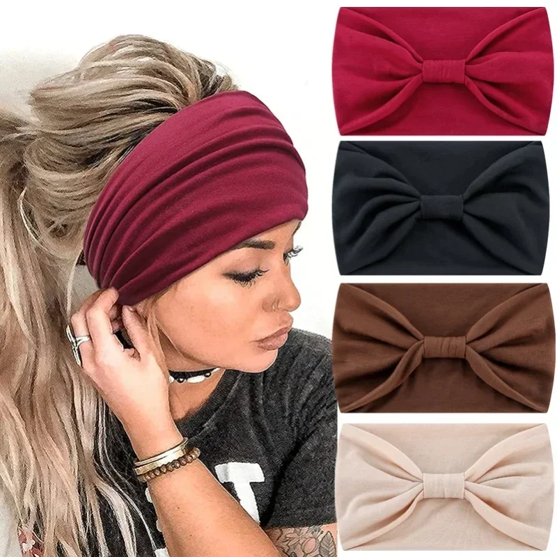 Opaska na głowę damskie akcesoria do włosów solidna szeroka opaska na głowę Bowknot turbany mycie twarzy makijaż opaska do włosów sport bieganie opaski do jogi — zdjęcie 2