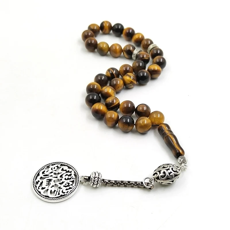 Natural Tiger eye stone tasbih Arwen Pendant Muslim man misbaha prayer beads bracelet Arabic fashion Rosary