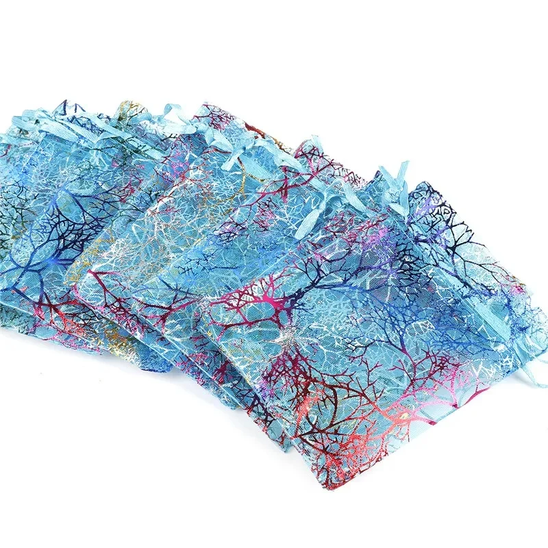 10 sztuk / partii Brązujący kolor koralowy Złota przędza Sznurek Torba na biżuterię Torby do pakowania Wybierz rozmiar 7x9cm 9x12cm 10x15cm 13x18cm — zdjęcie 2