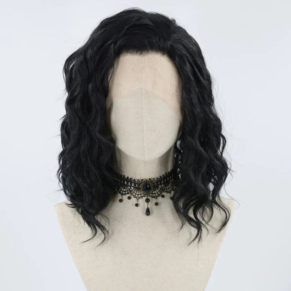 AIMEYA Kurze Perücken für Frauen, synthetische Spitze-Front-Perücke, schwarze Welle, Bob-Spitze-Perücke, vorgezupfter Haaransatz, Cosplay-Teil-Perücken, täglich verwendet