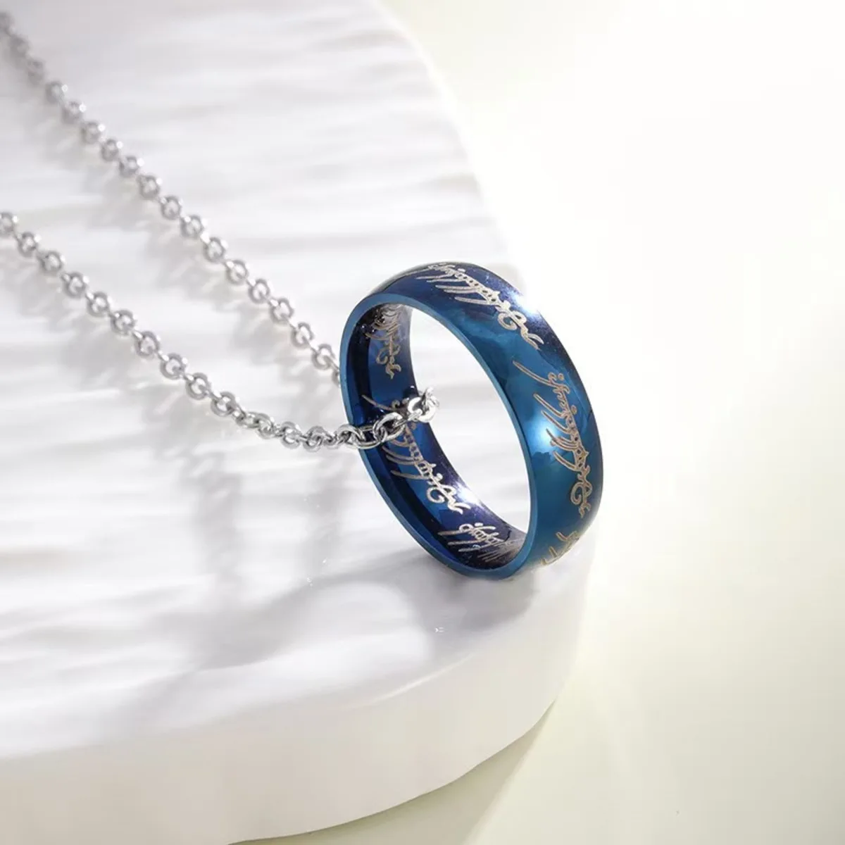 Engraved Gold Plated Stainless Steel The Ring Pendant Necklace One pc Ring Necklace for Men Women Girls Teens