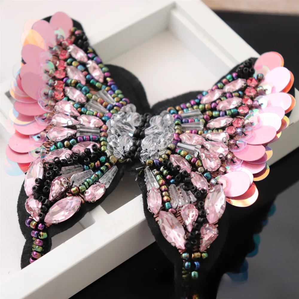 DIY Butterfly eleganckie ręczne naszywki na odzież szyć na cekiny aplikacja z sukienka rhinestone naklejki naklejki — zdjęcie 2