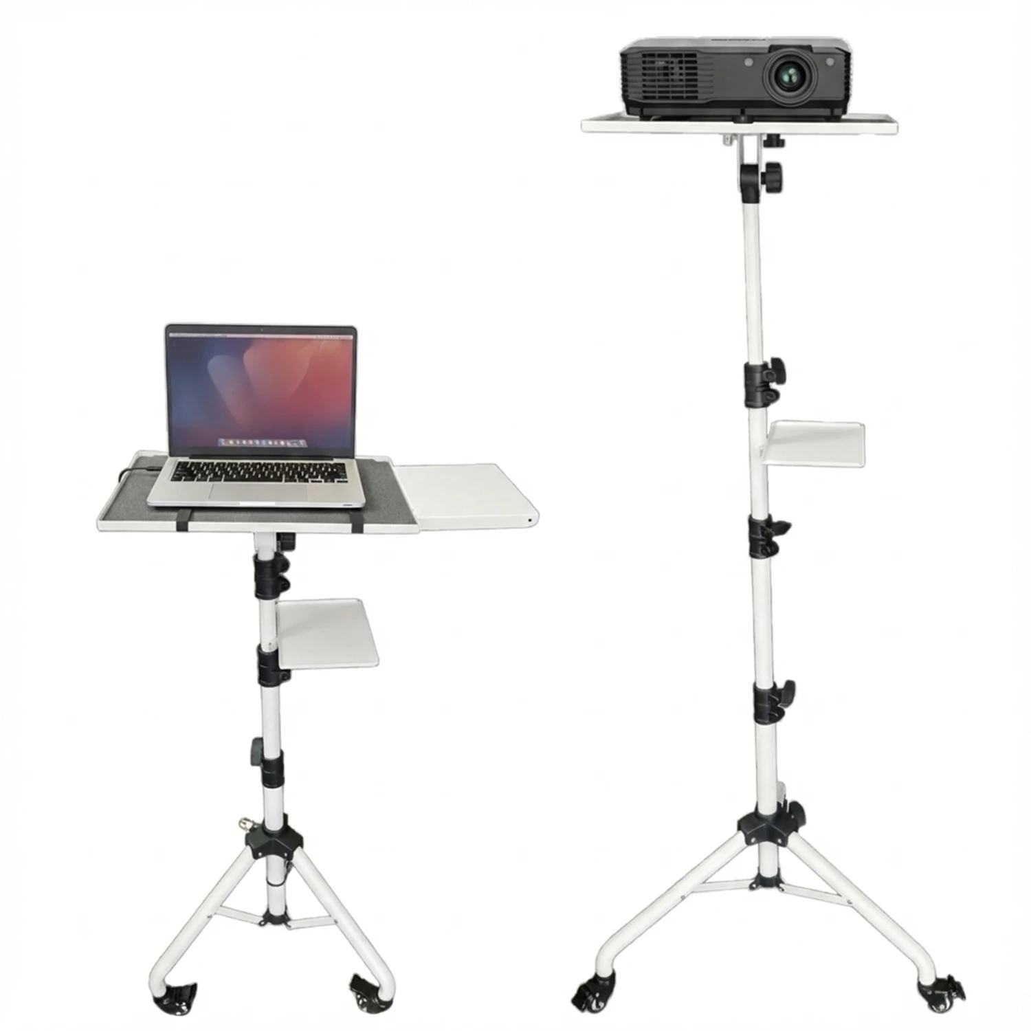 

Projector Stand 29.5 to 71 Inch Adjustable Tripod 2 Shelves Portable Laptop Cart w Phone Holder