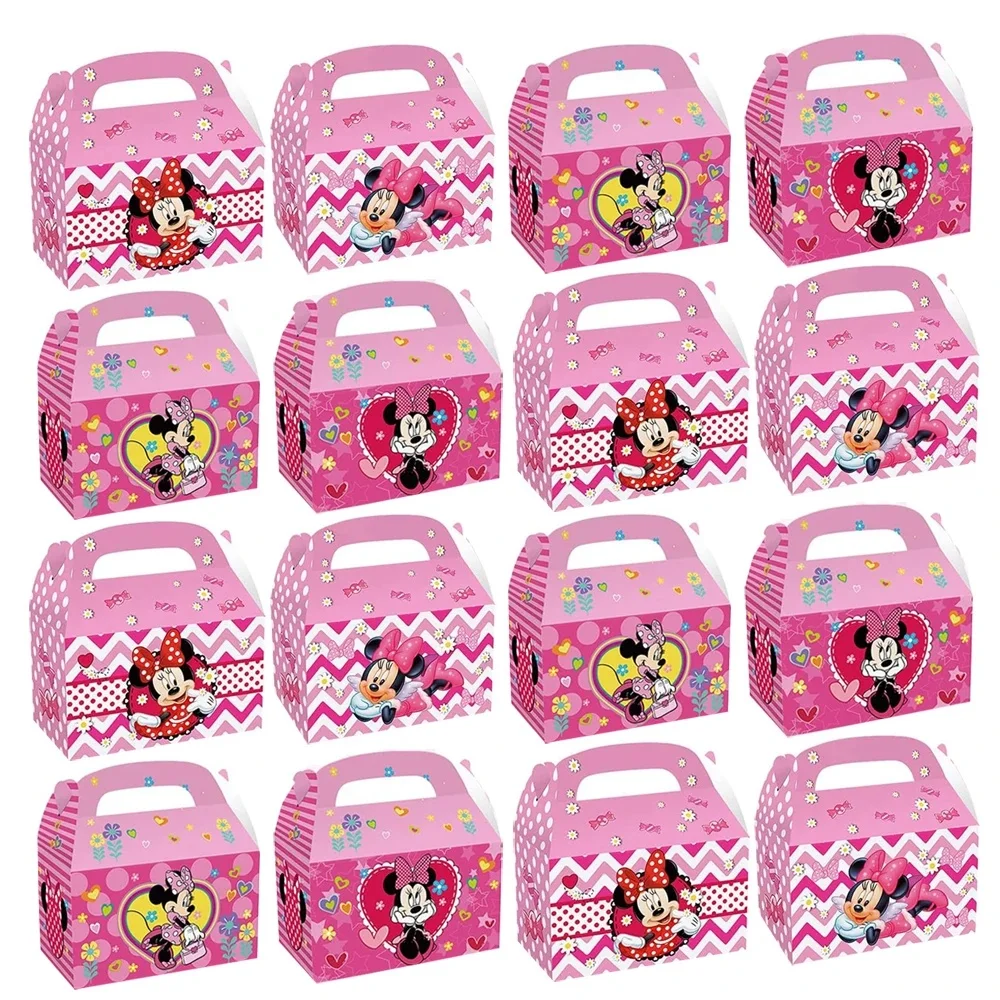 12 pièces/24 pièces, sac cadeau de fête de dessin animé Disney Minnie Mickey Mouse-design double face coloré, poignée, boîte en carton, b animé