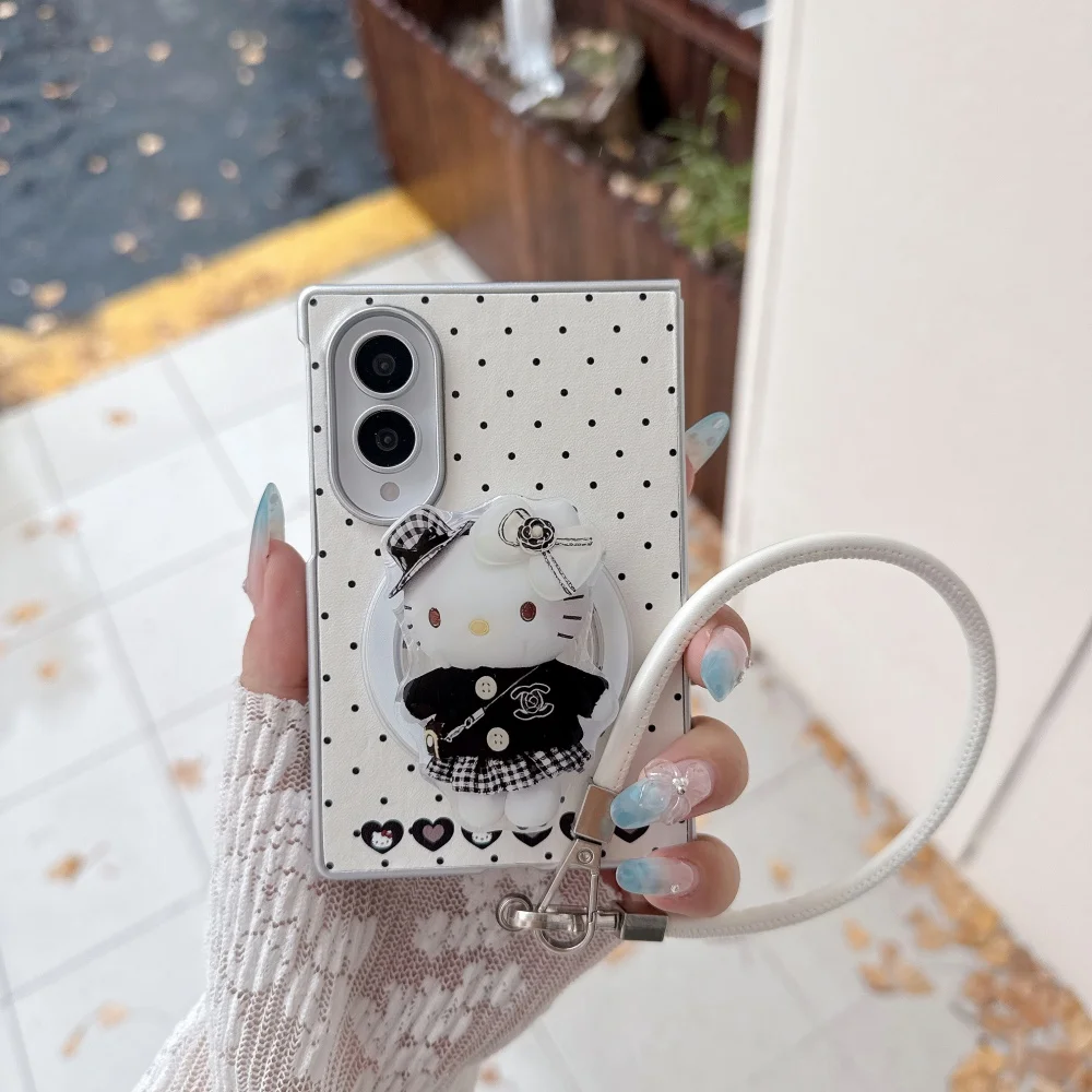 New Cute Cartoon Kitten Polka Dot Phone Case for Samsung Galaxy Z Fold 8 Fold 8 Ultra Kawaii Anti-Fall Cover with MagSafe Holder