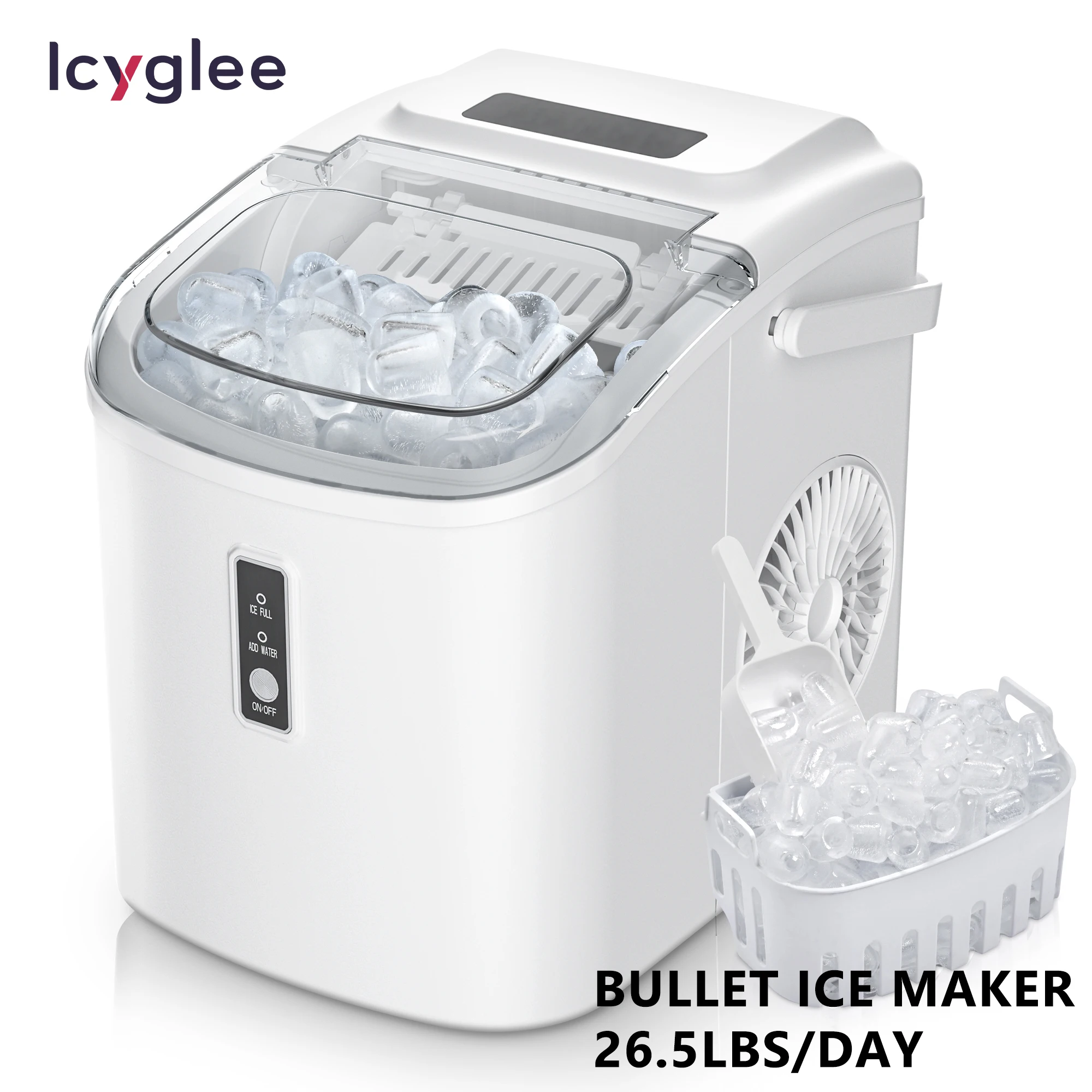 ICYGLEE Portable Ice Machine 26.5lbs/Day 9 Cubes in 6 Mins Ice Maker Machine Auto-Cleaning Countertop for Home Kitchen Camping