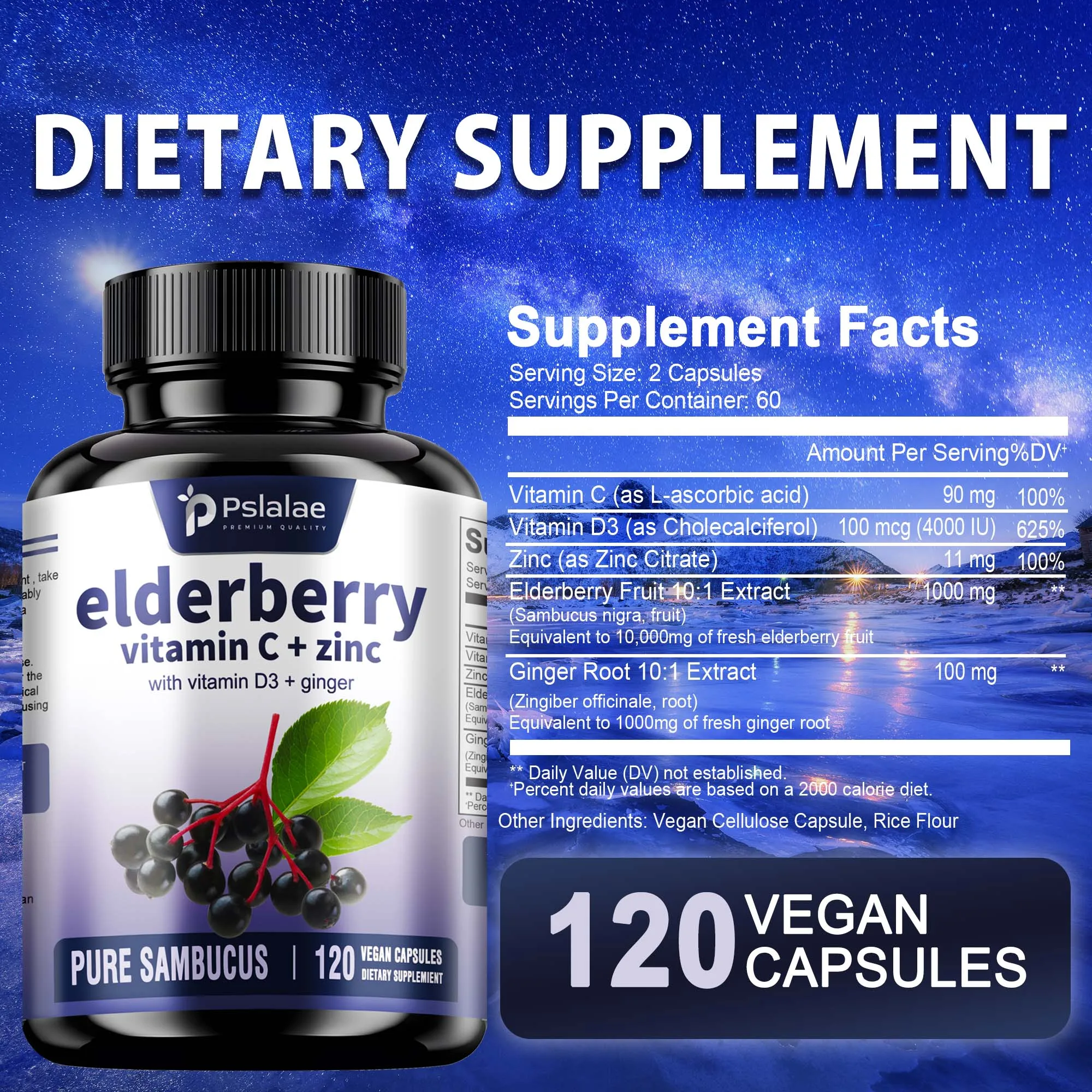 Elderberry - Supports Immune System Health, Antioxidant Levels, Vitamin C and Zinc - 120 Capsules