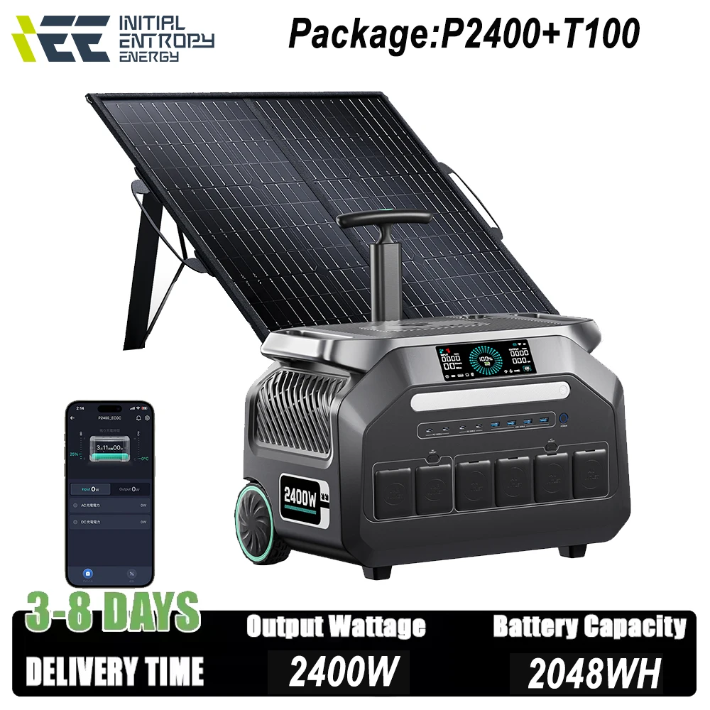 Centrale elettrica portatile IEE 2400W 2048Wh + Pannello solare folk da campeggio Durata 100W Batteria Generazione solare Banca di energia