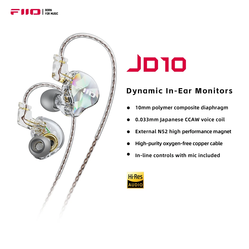 FiiO JD10 Проводные наушники HIFI Стерео Бас Музыкальные наушники-вкладыши Спортивные наушники Игровая гарнитура