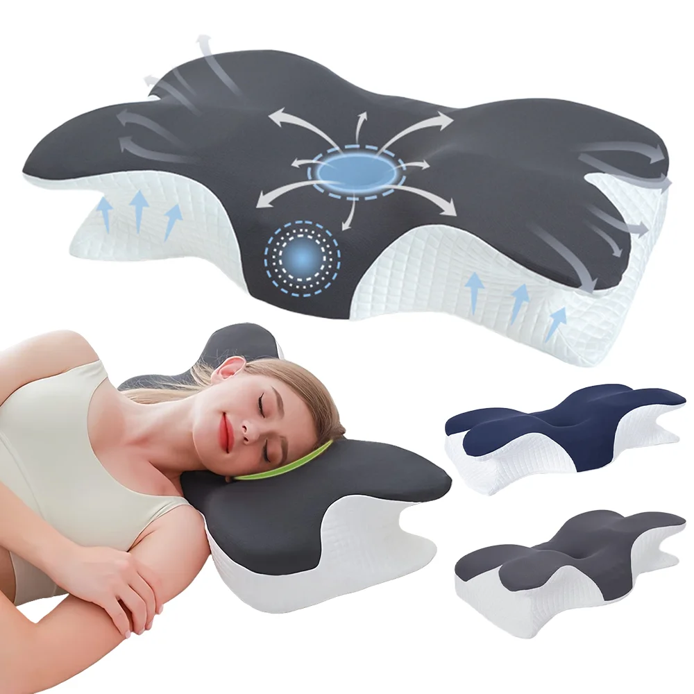 Подушки из пены с эффектом памяти в форме бабочки, расслабляющие шейные подушки с медленным отскоком шеи, эргономичный контурный дизайн для сна по бокам/зади/отломача