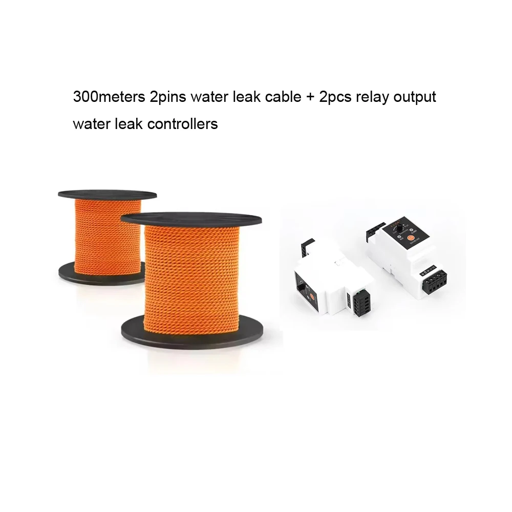 

300-метровый 2-контактный кабель для утечки воды и 2 шт. релейные контроллеры утечки воды для безопасности и защиты