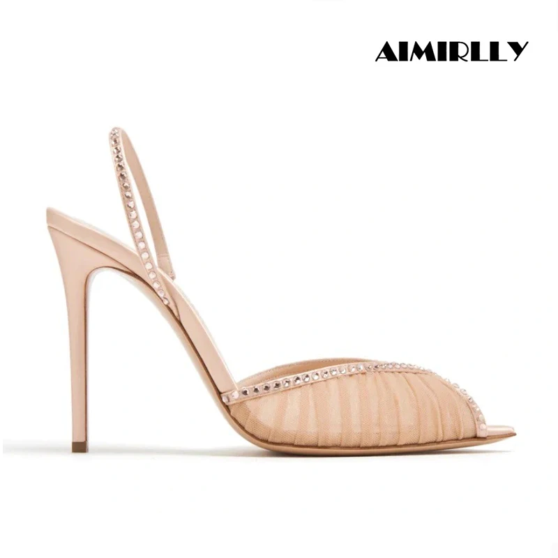 Elegant Women's Sandals Lace High Heels Ankle Strap Ladies Summer Party & Wedding Shoes Beige