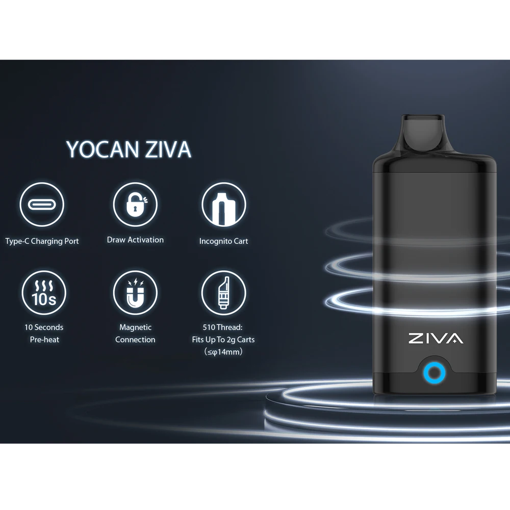 10 pçs/lote Original Yocan Ziva & Ziva Pro Vape Mod 650mAh Bateria Tela OLED Vape Pen Para 510 Cartucho Cigarro Eletrônico