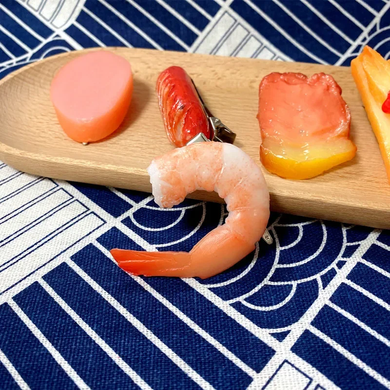 Simulation créative crevette bacon saucisse 3d stéréo ins vent cÎté clip nourriture jouer amusant drÎle cheveux accessoires épingle à cheveux femme