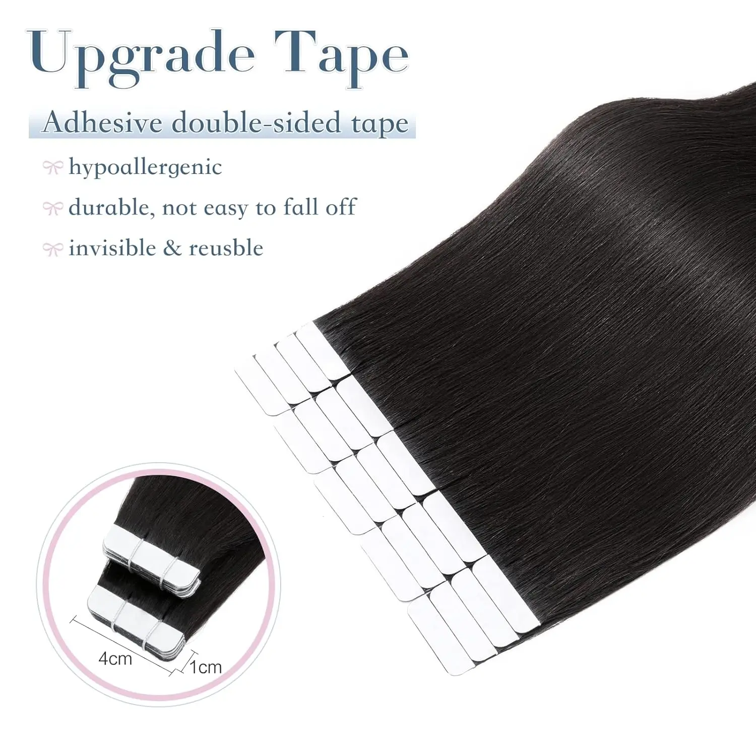 Tape in Hair Extensions Natural Black Real Straight Silky Soft Remy Hair Seamless Double Side Tape in Hair Extensions for Women