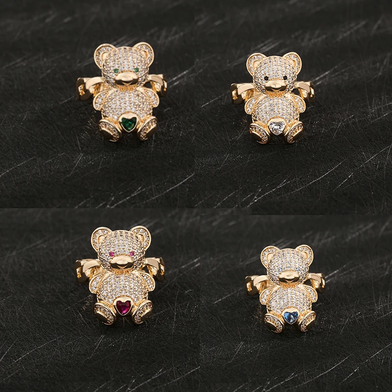 brand new original 14k gold plated fashionable colorful cute teddy bear ring for women and girls animal personalized jewelry