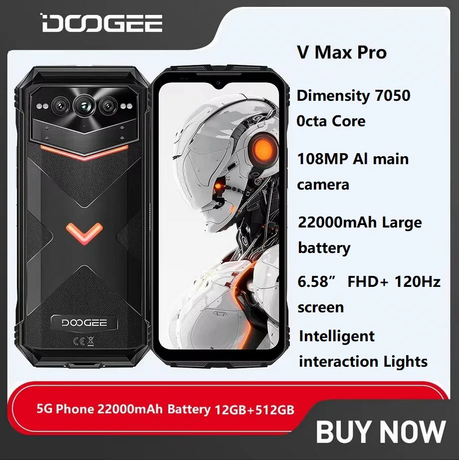 

DOOGEE V Max Pro 5G Rugged Smartphone 6.58" 12GB+512GB 100MP AI Camera 22000mAh 33W 120Hz Dimensity 7050 MAX Android 14 Phone