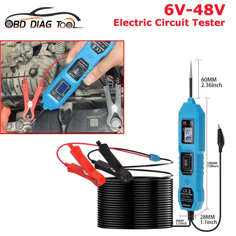 Universal 6V-48V Automotive Electric Circuit Tester Car Electrical System Tester Voltage Power Probe Kit LED Digital Display