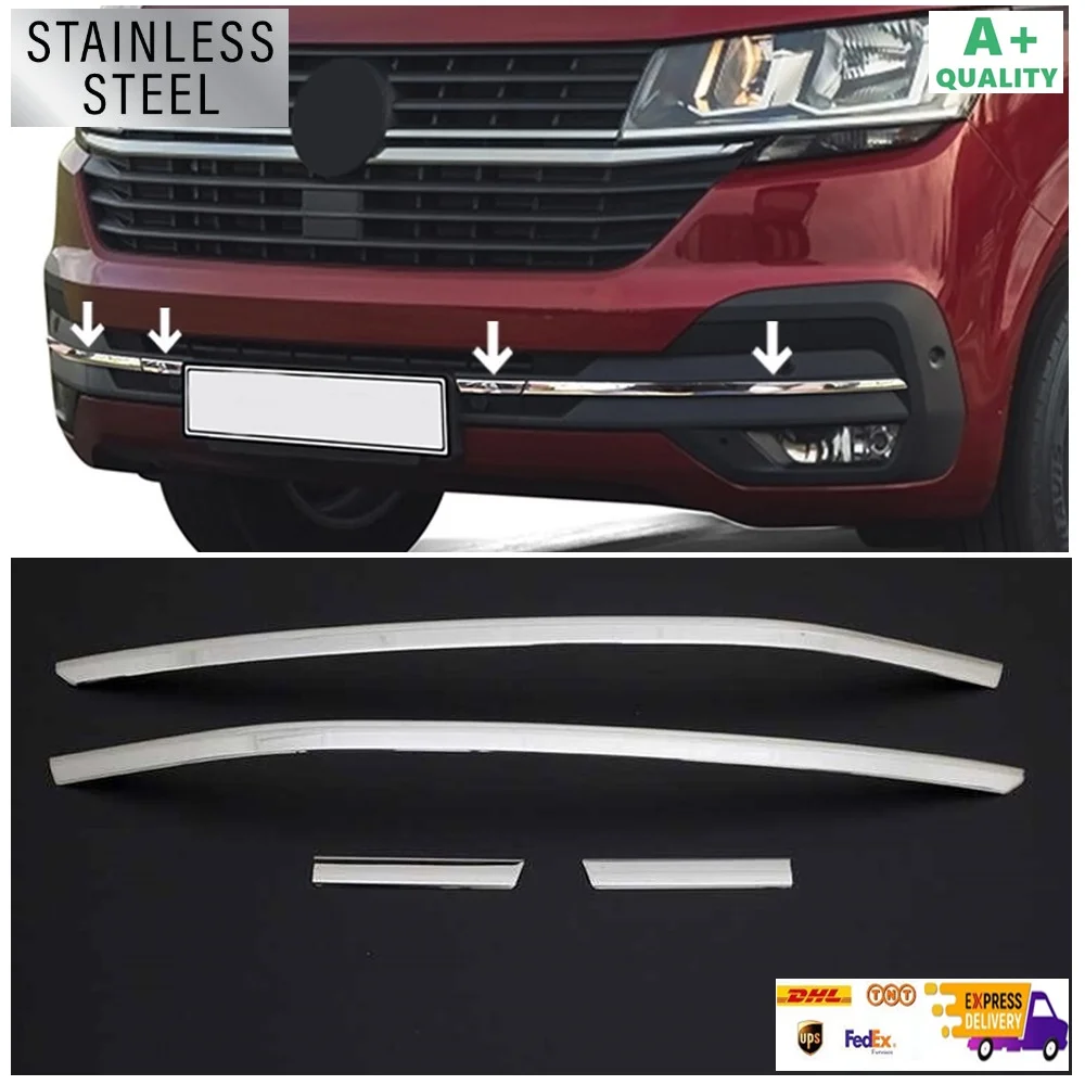 

For VW T6.1 Transporter Chrome Front Bumper Lower Grille 4 Pcs 2020-2023. Stainless Steel. A + Quality. Car Accessories Tuning