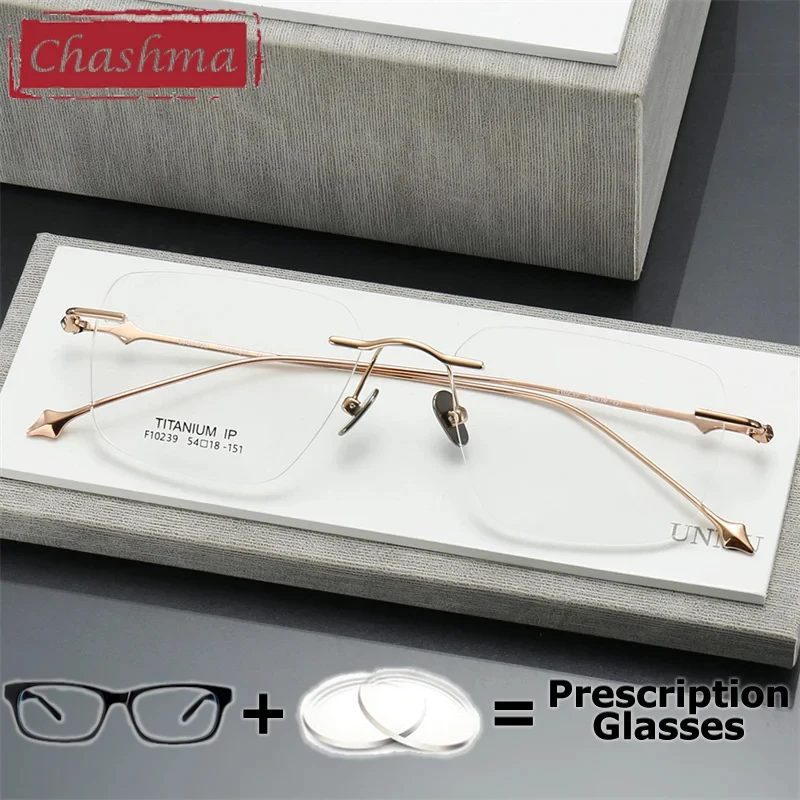 

Chashma Rimless Optical Glasses Frameless Men Prescription Glasses Myopia Anti Blue Ray UV Protection Durable Lenses for Male