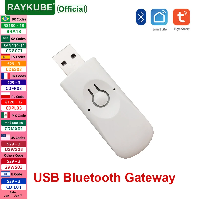 RAYKUBE-B4 USB 블루투스 게이트웨이, 투야 앱용 스마트 도어 잠금 장치, 와이파이 허브, 블루투스 스마트 무선 어댑터, 원격 제어