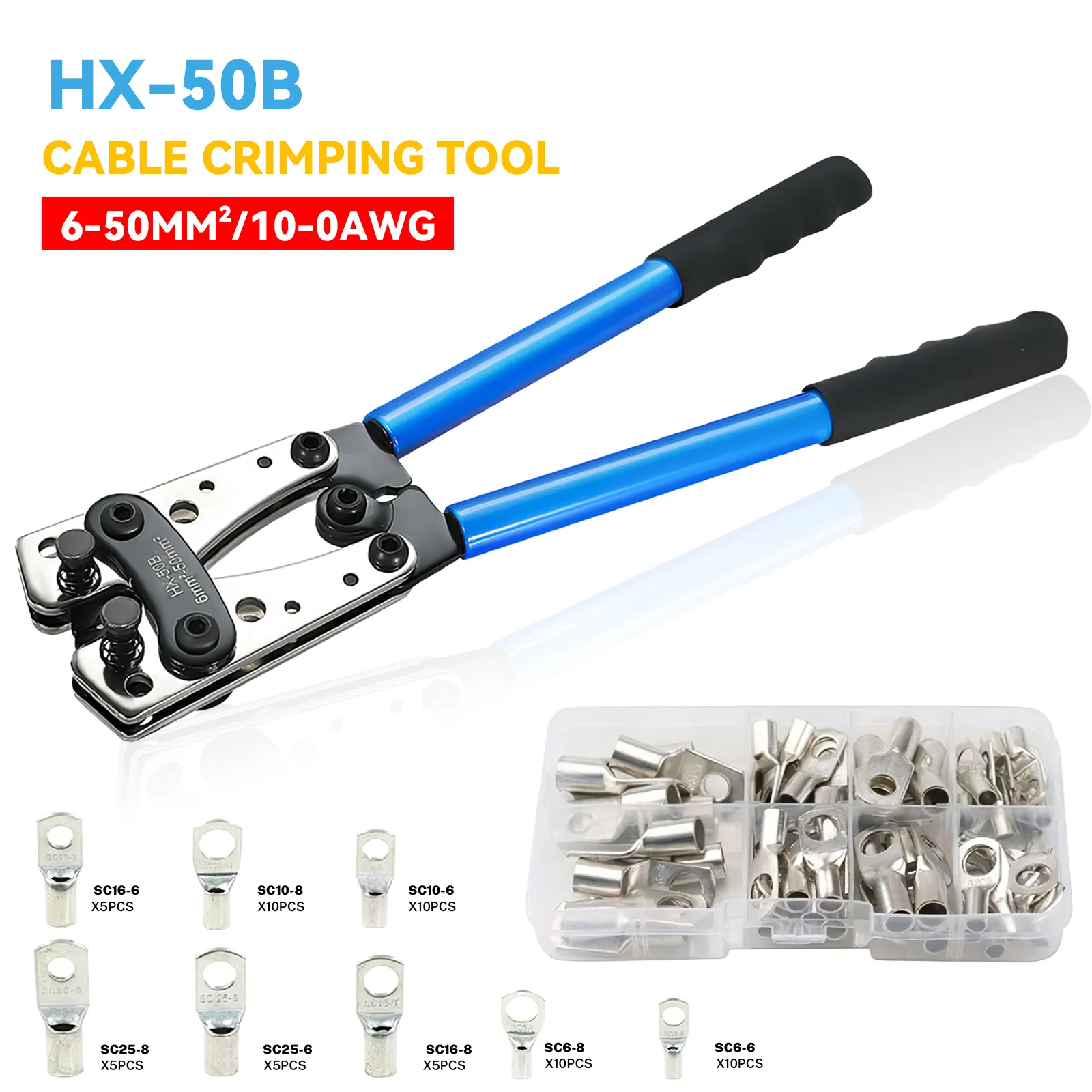 Outil de sertissage manuel portable pour câbles, pince à sertir HX-50B, 6-50 mm²/AWG 10-0, pince à sertir pour embouts hexagonaux, pince à câblage hexagonal
