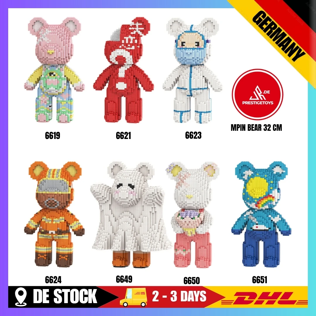 32cm Premium Bären-Kunststatue Bausteine - Moderne Pop-Art Graffiti & Astronauten-Design Figur, Luxuriöse Schreibtisch-Dekoration, Sammlerstück für Erwachsene (EU-Lagerbestand)