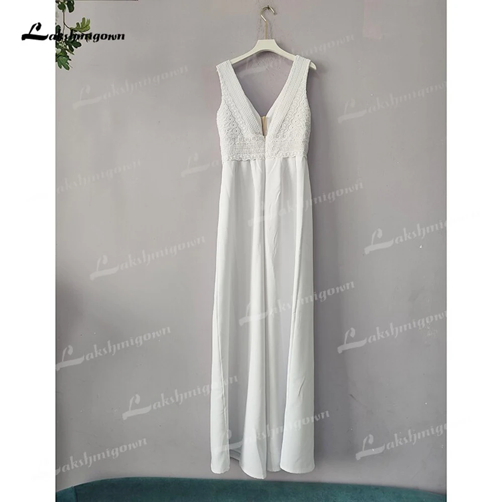 Semplice abito da sposa in raso abito in pizzo Top scollo a v con scollo a v modesto ricevuta nuziale abiti da sposa Backless 2023 robe de mariée