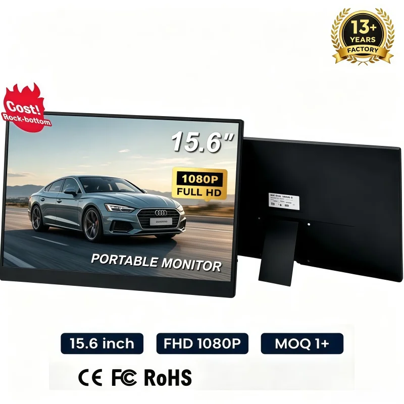15.6 Inch Portable Monitor 1920x1080P Extend Display IPS LCD Panel Penhole Stand VESA USBC Mini HDMI Mobile Display