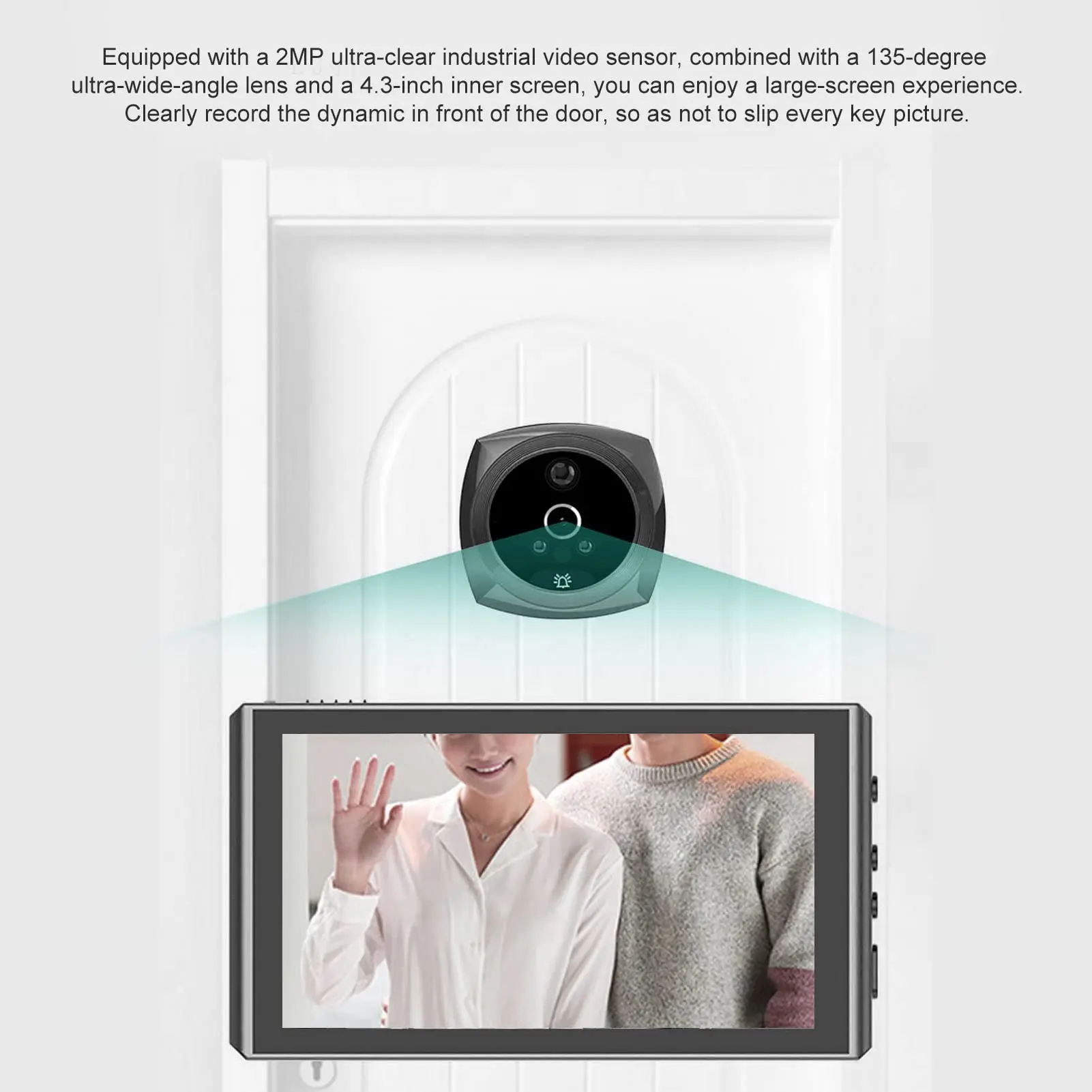 4.3 Inch HD Display Screen Smart Video Door Bell 135° Wide Angle Wireless Doorbell Camera with and Automatic Recording Doorphone