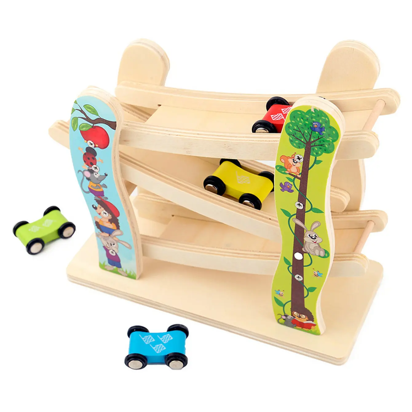 Three-track Glide Car Toy Wooden Creative Toy, Colorful Building Block Track Car Set, Children\'s Inertia Glider Puzzle Toy Gift