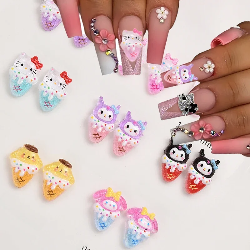 50 pièces mignon résine Mini dessin animé Sanrio série Nail Art breloques Kawaii HelloKitty Kuromi mélodie ongles pièces accessoires