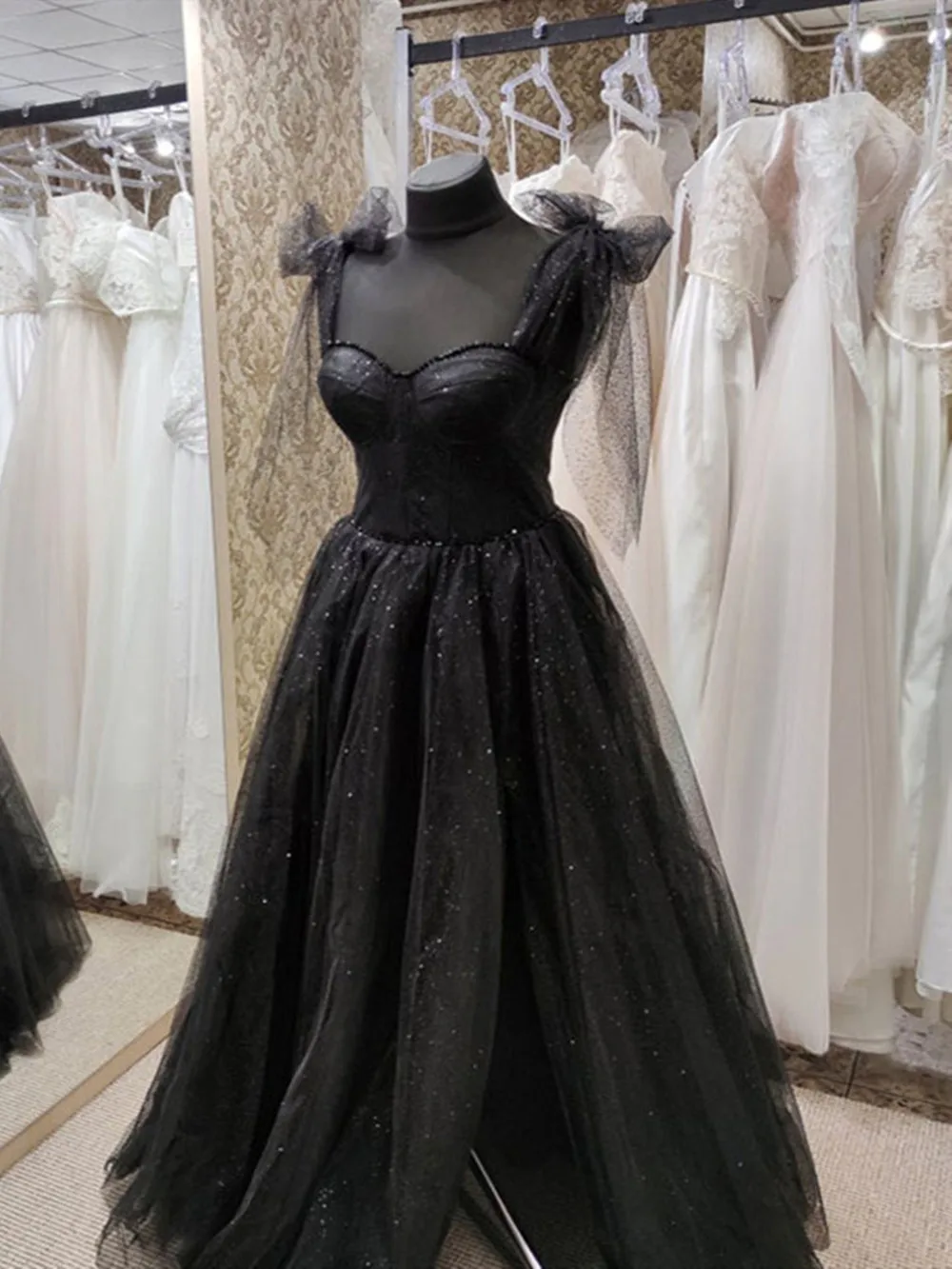 Fashion Black Organza Evening Dresses Spaghetti Strap Sleeveless Floro Length Gowns Special Occasion Princess Birthday Dress