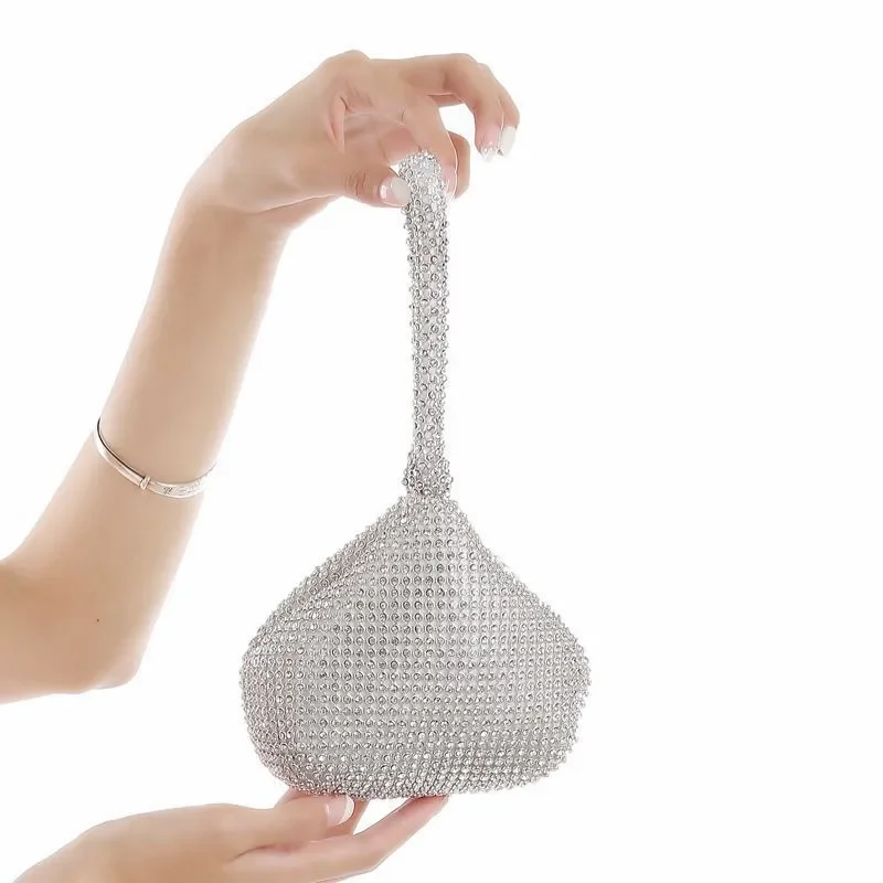 Butik De FGG lśniące srebro diamentowe damskie Mini wieczorne sprzęgło opaski torba ślubna wesele kryształowa torebka i torebka — zdjęcie 2