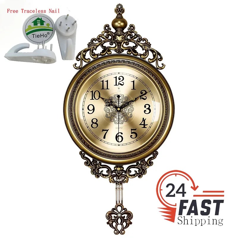 Gold-Plated 3D Vintage Wall Clock, Silent Pendulum Clock, Quartz Watches, Bedroom, Living Room, Luxury, Home Decor