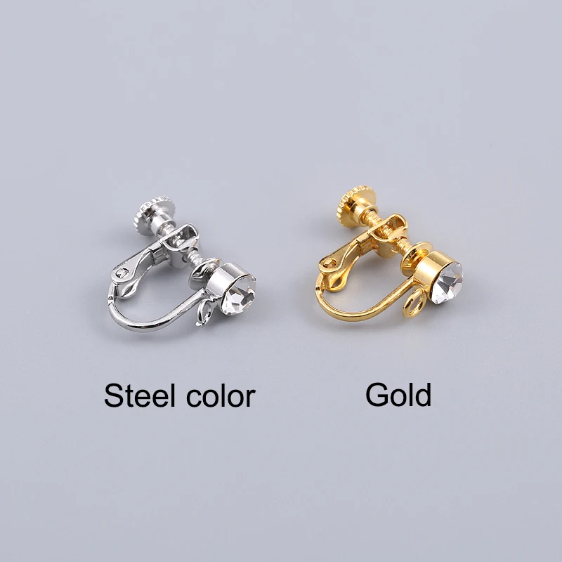 UNNAIER 2/10pcs Women's Clip Earrings Rhinestone Ear Clips DIY Making Accessories Material Earring Accessories Copper + Rhinesto