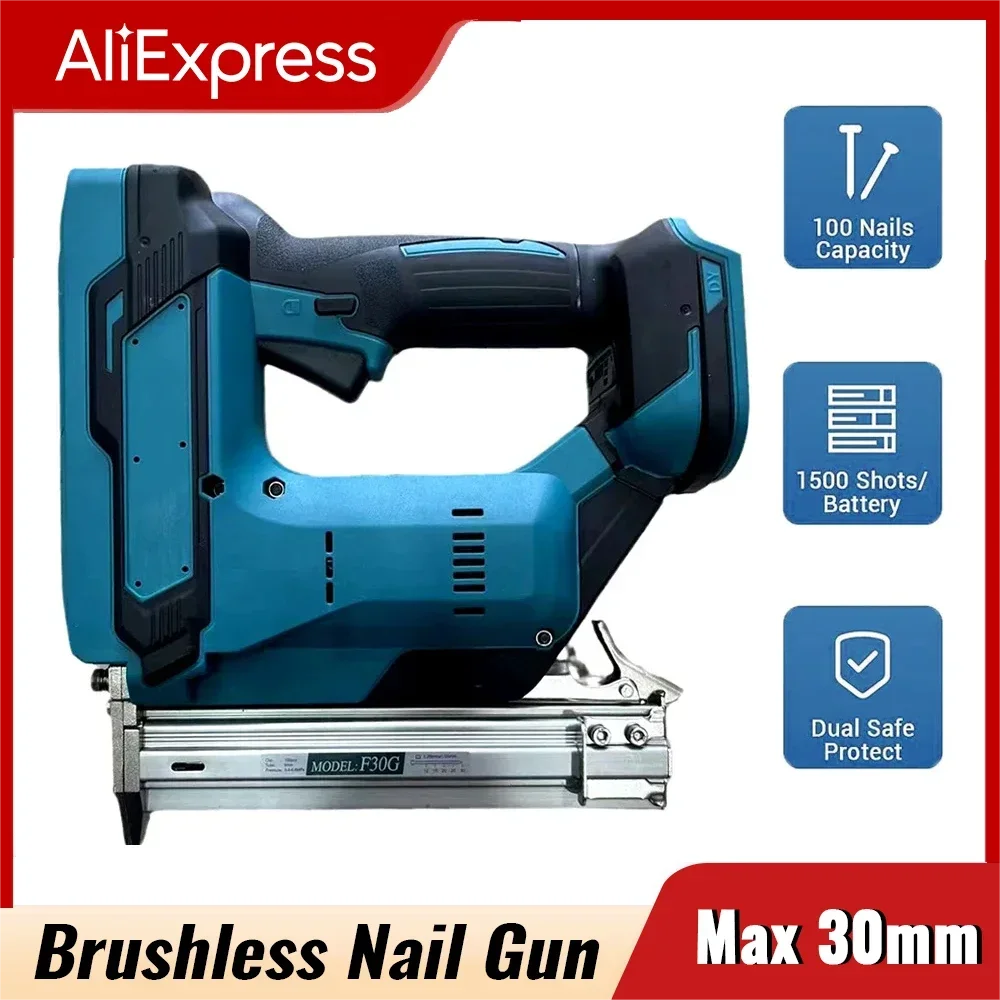 3000mAh Brushless Wireless Cordless F30 Electric Nail Gun Stapler Nailer Woodworking Lithium Battery For 18V Makita (NO Battery)