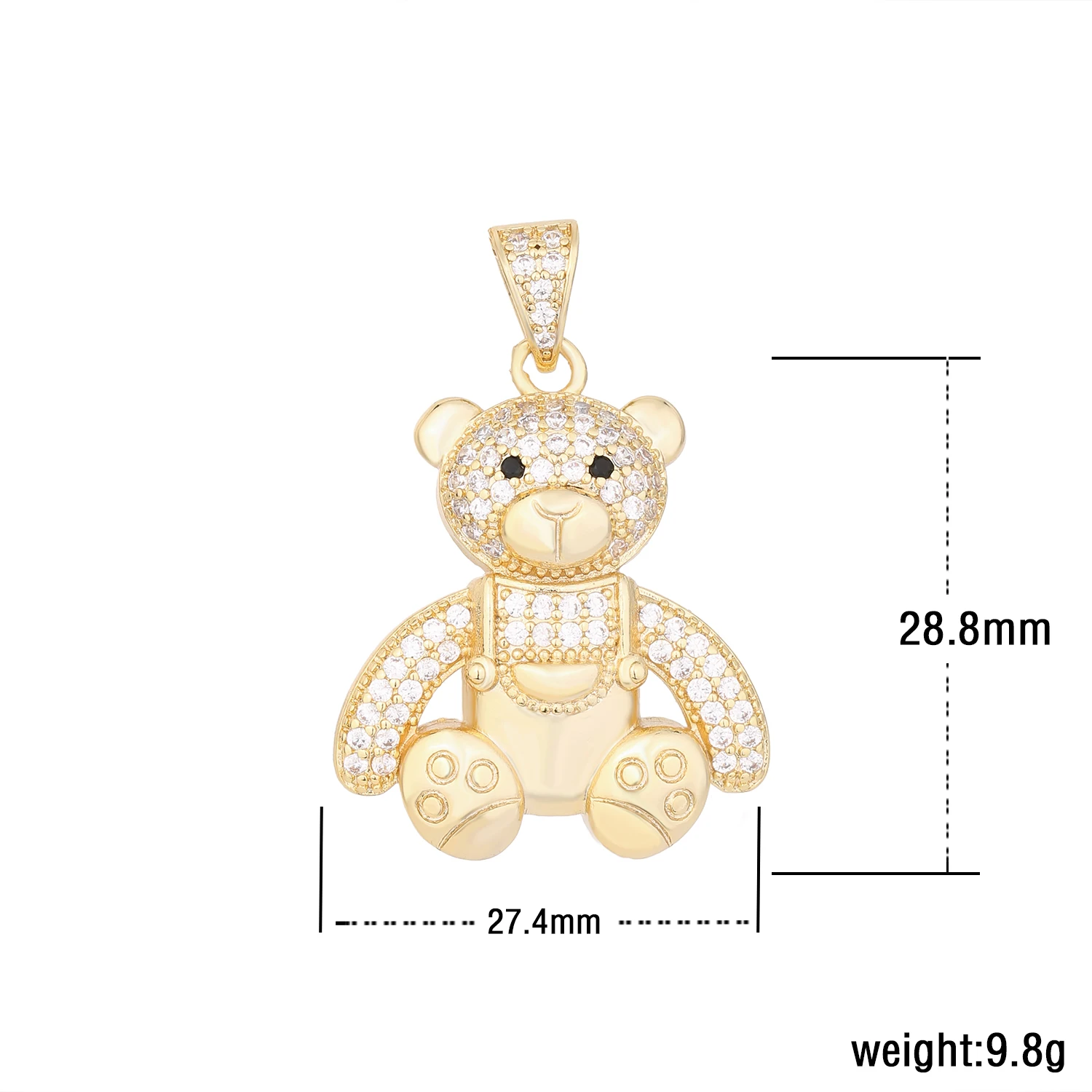 VCT new overalls bear pendant teddy bear cubic zirconia pavé pendant 14K gold cubic zirconia pendant