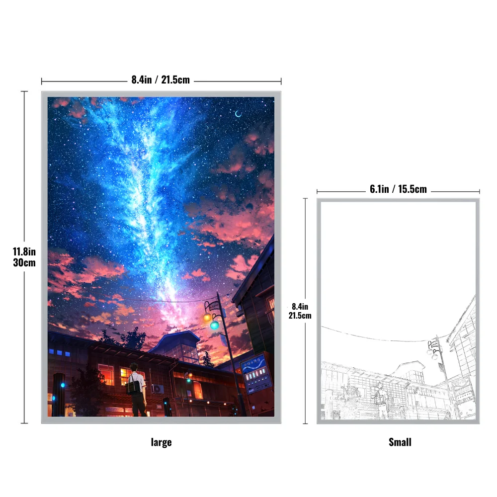 LED HD Anime Meteor Light painting,Simple ultra-narrow frame photo frame USB plug dimming,Unique home decoration ornaments gift