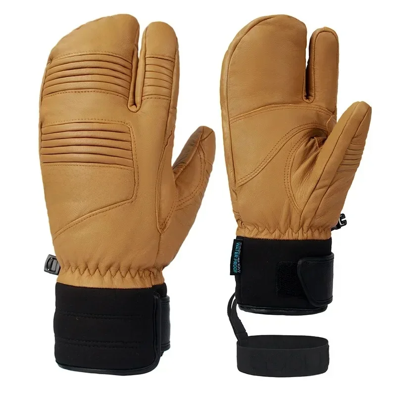 AliExpress Durable Three Fingers Ski Gloves Women/Men Thickened Sheepskin Winter Gloves Windproof Waterproof Cycling Gloves