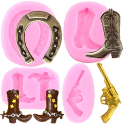 Horseshoe Cowboy Boot Silicone Mold Gun Handgun Fondant Cake Decorating Tools Cupcake Topper Molds Candy Clay Chocolate Moulds