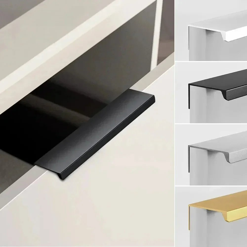Non-punch meubelgreep geborsteld goud zilver matzwart lak witte kasthandvatten verborgen handgrepen voor kasten en laden - afbeelding 2