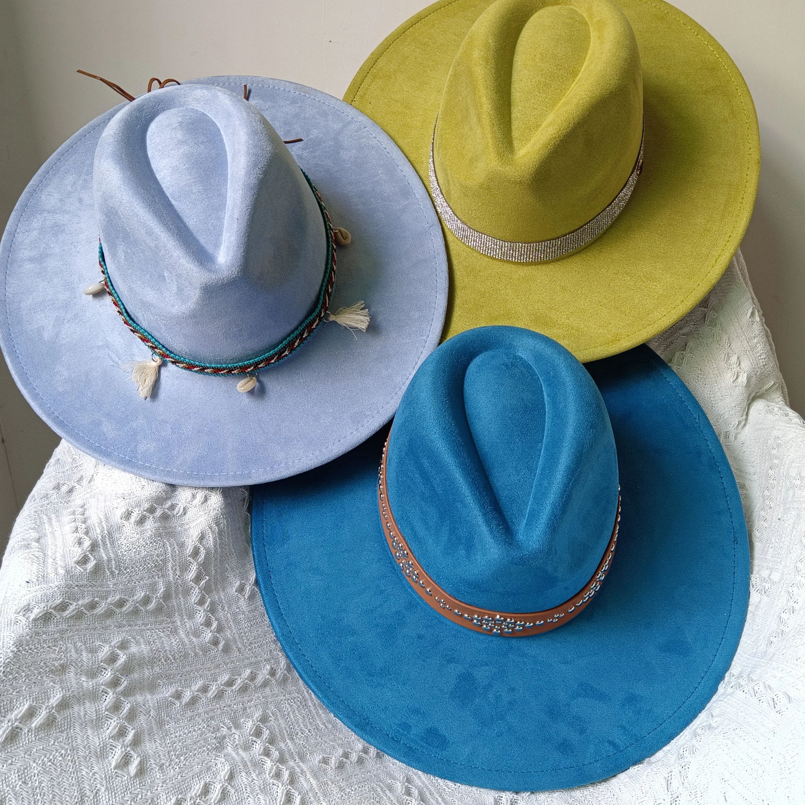 Damski zamszowy kapelusz Fedora z szerokim rondem 10 cm Męski jesienno-zimowy filcowy kapelusz jazzowy Klasyczny zamszowy Fedora Sombrero — zdjęcie 2