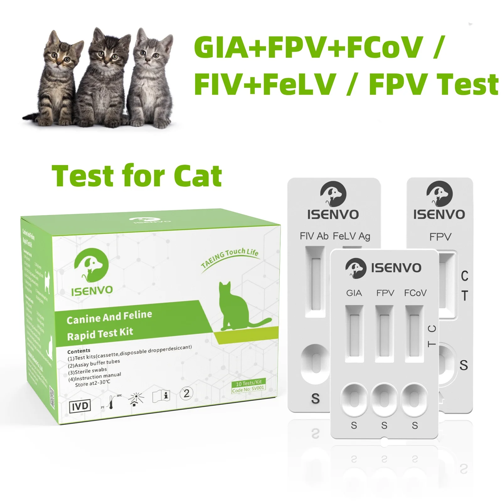 Kit de prueba rápida casera Feline FPV / (FIV+FeLV) / (FPV+FCOV+GIA) de 10 piezas para gatos veterinarios